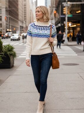 Old Navy Fair Isle Mock Neck Sweater Ivory Blue Purple Size S NWT